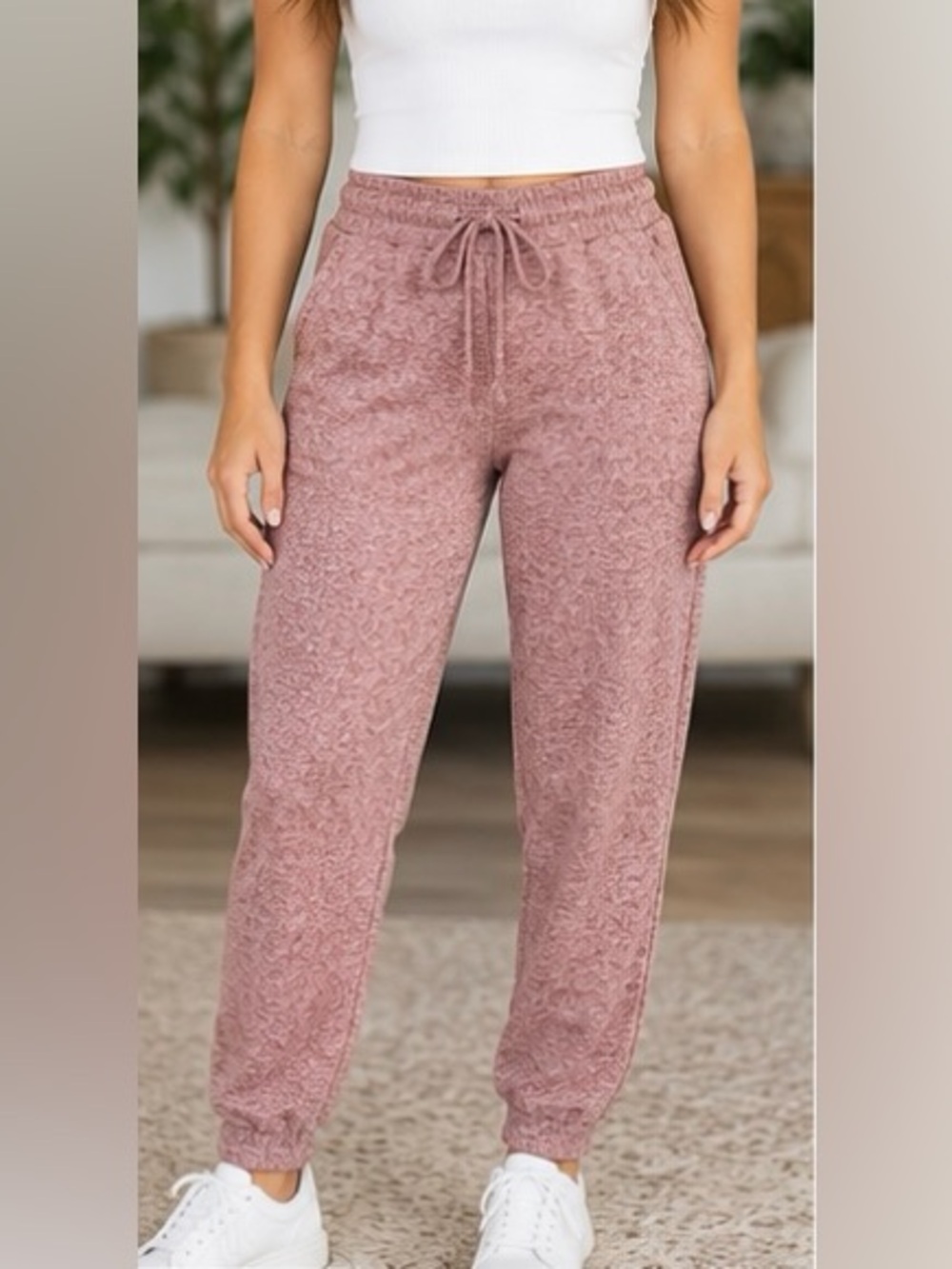 ZENANA HACCI Super Soft Jogger Pants, Side Pockets in Cabernet - Size Large - Ne